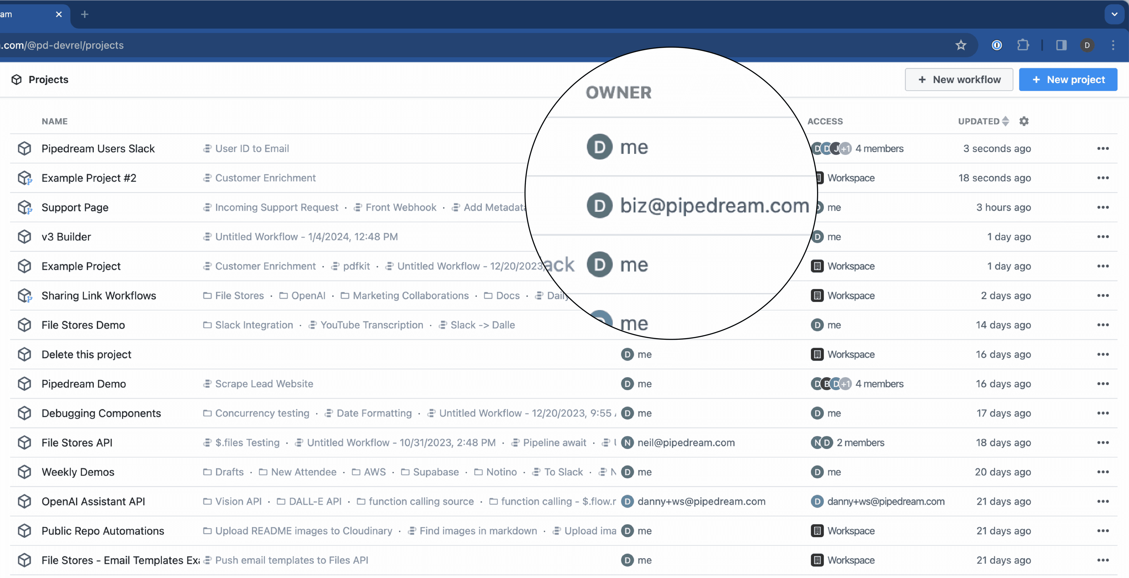 Project Listing (Owner)